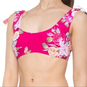 Nanette Lepore Swim Floral Bikini Top With Tassel Ties In Hottest Pink